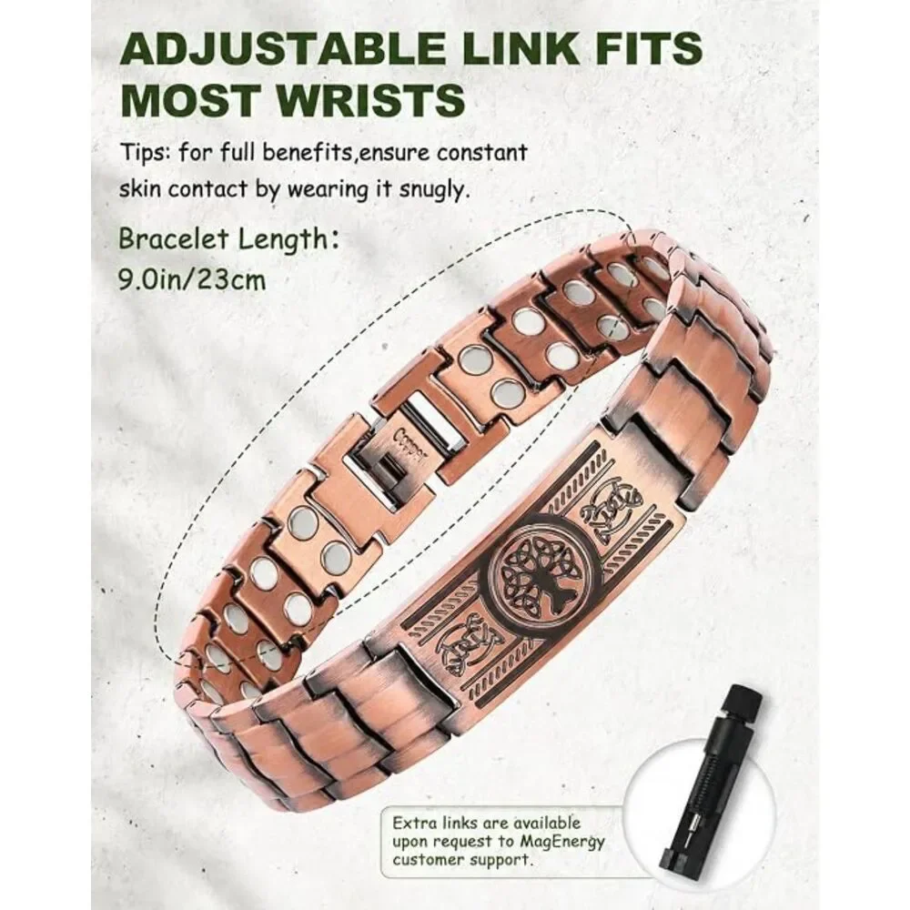 Men's 99.99% Pure Copper Tree of Life Magnetic Bracelet Adjustable